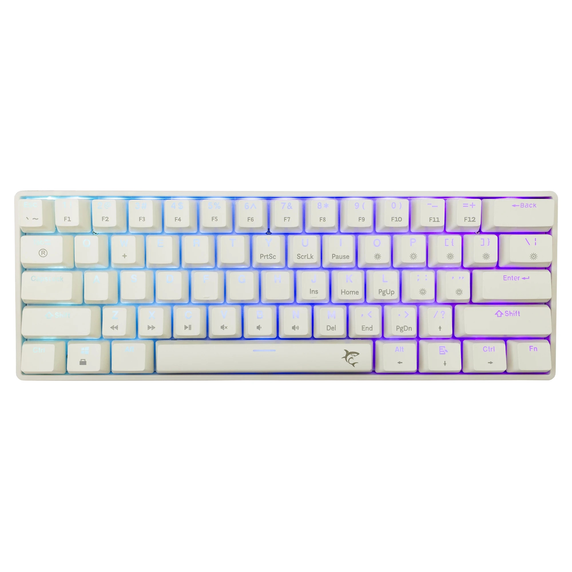 Геймърска механична клавиатура White Shark SHINOBI 2, 60%, YUSYA 5P Red Switches, Hot Swap, RGB, Бяла - SHINOBI-2-W-US-RED.SW - 1
