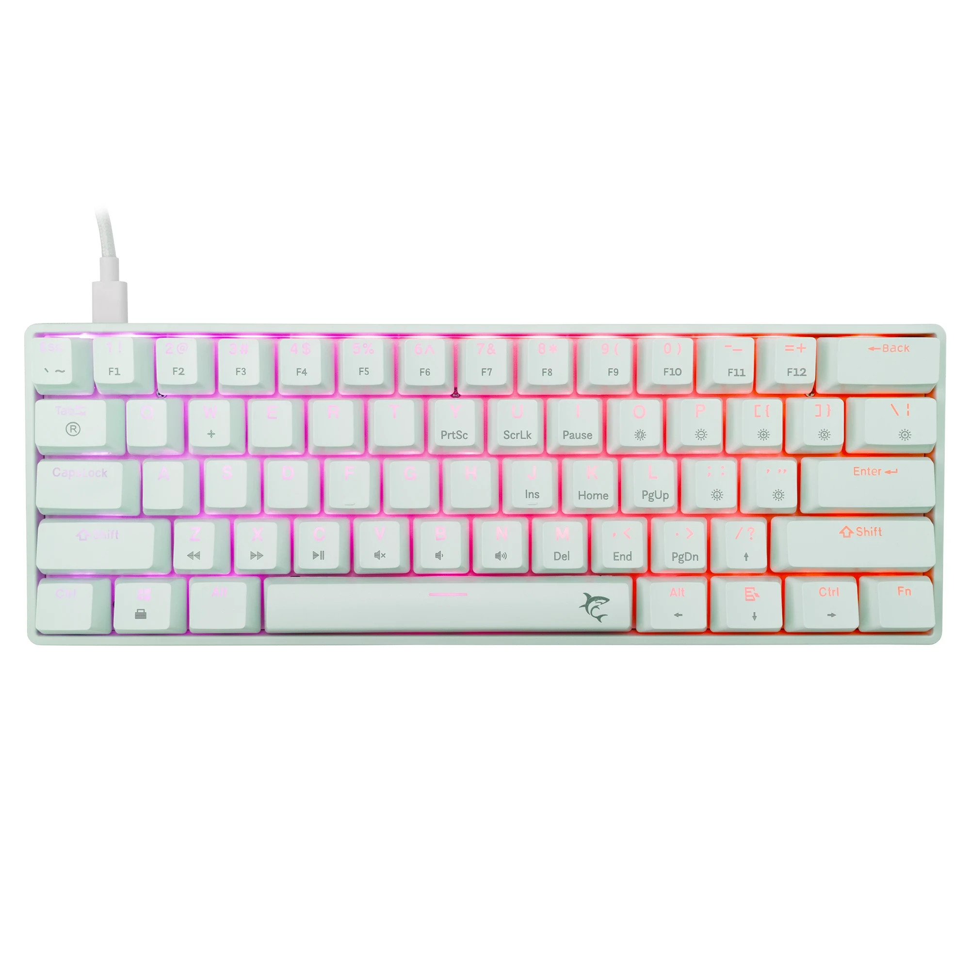 Геймърска механична клавиатура White Shark SHINOBI 2, 60%, YUSYA 5P Red Switches, Hot Swap, RGB, Бяла - SHINOBI-2-W-US-RED.SW - 2