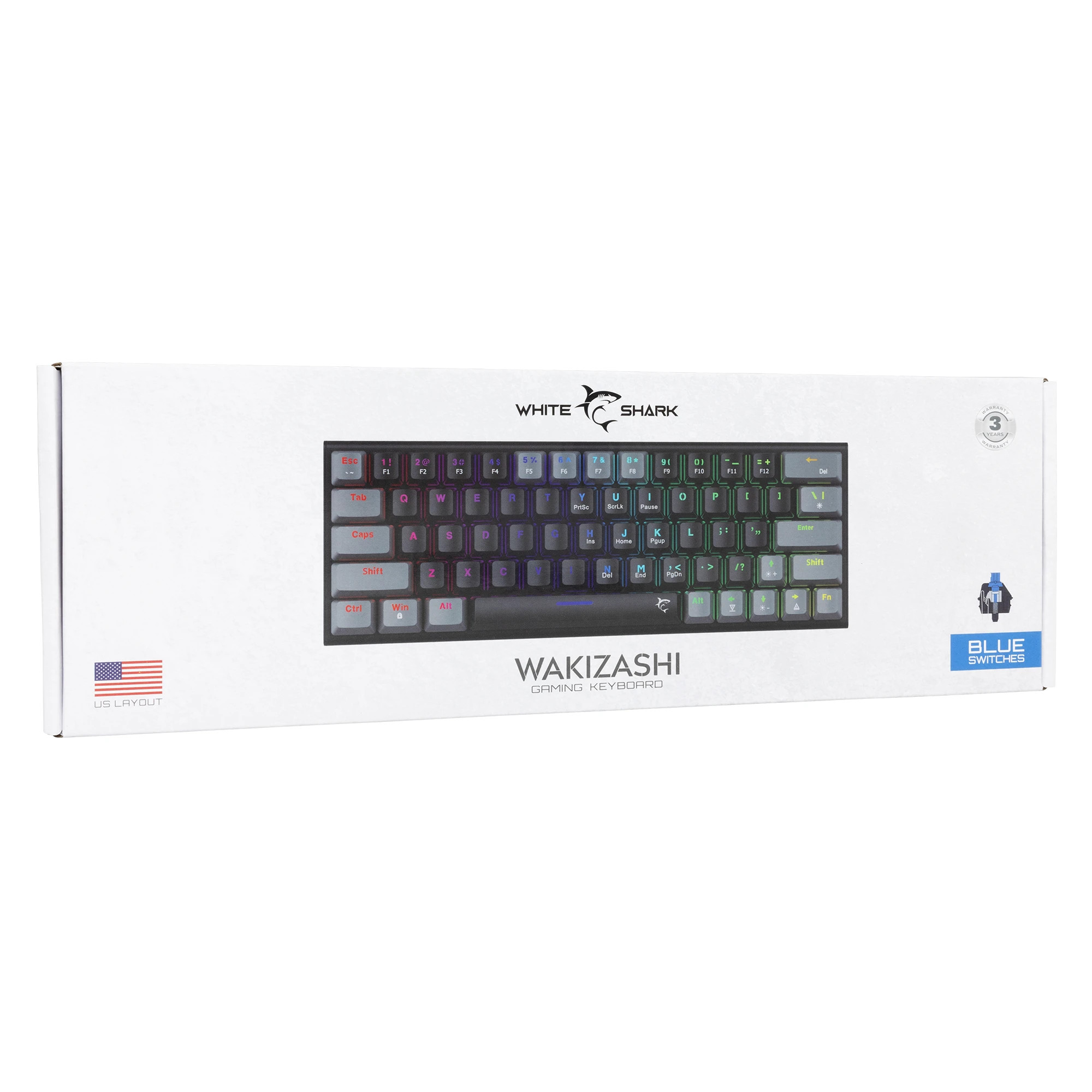 Механична геймърска клавиатура White Shark Wakizashi 2, 60%, Blue Switches, RGB подсветка, US Layout - WAKIZASHI-2-US-B-G-BLUE.SW - 7
