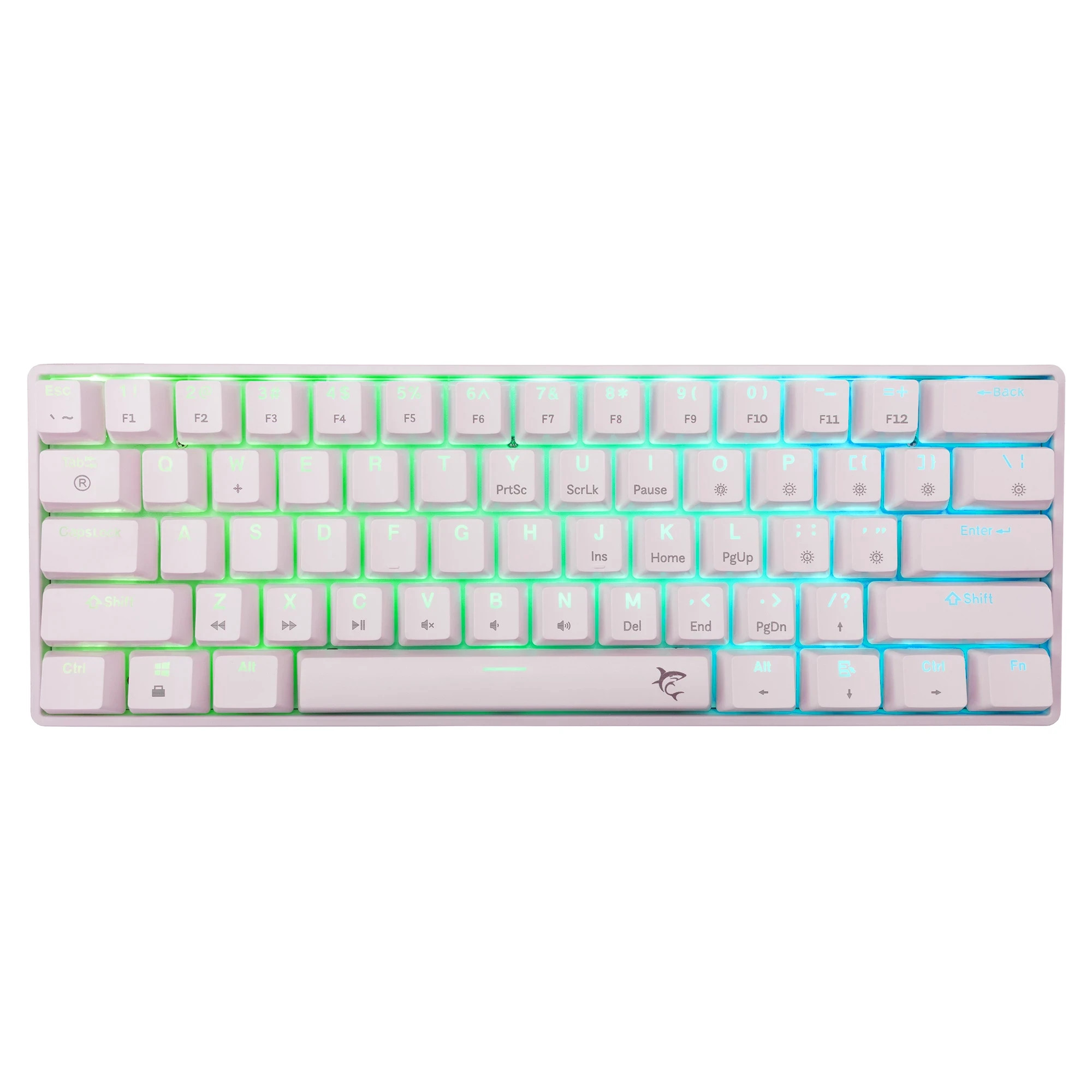 Геймърска механична клавиатура White Shark SHINOBI 2, 60%, YUSYA 5P Blue Switches, Hot Swap, RGB, бяла - SHINOBI-2-W-US-BLUE.SW - 1