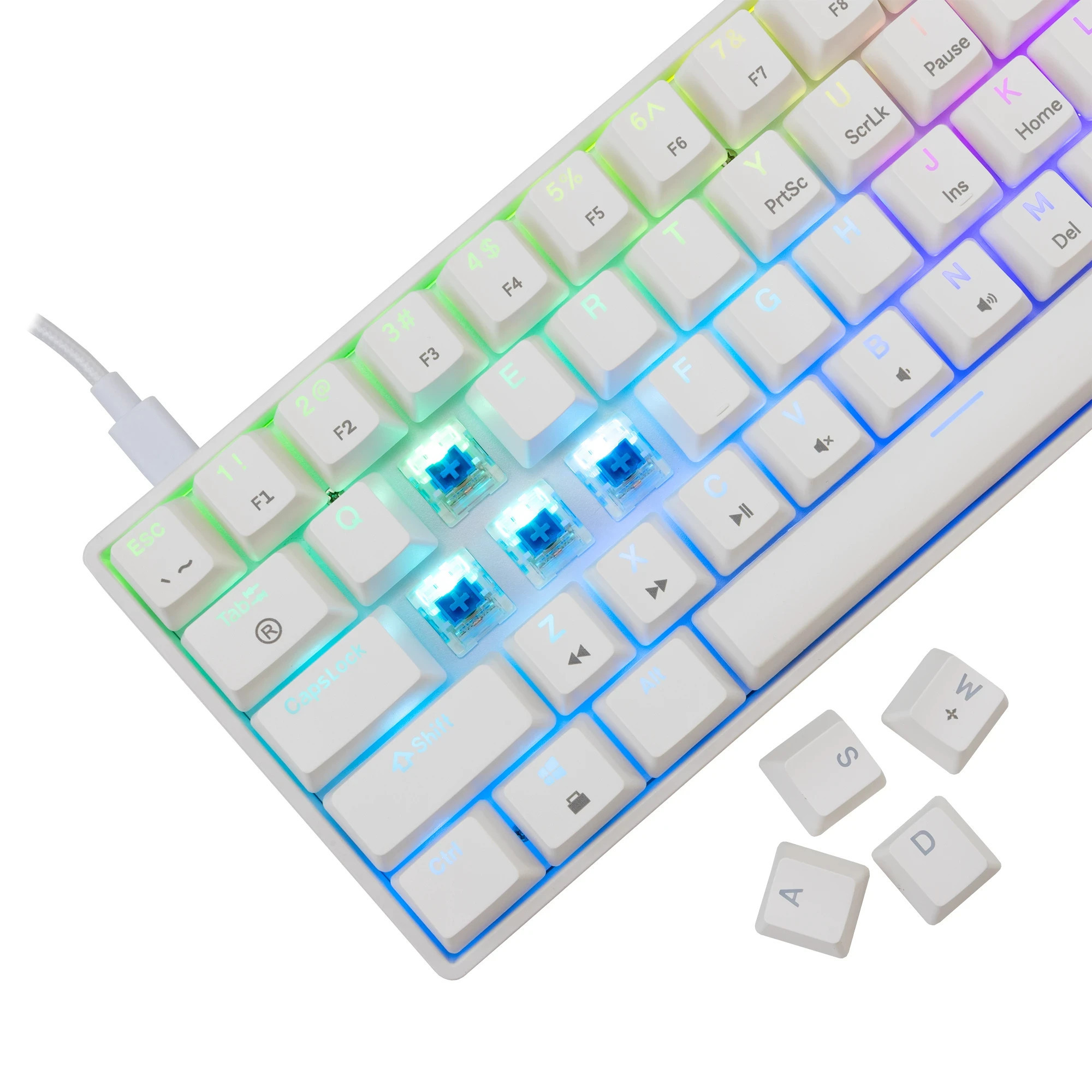 Геймърска механична клавиатура White Shark SHINOBI 2, 60%, YUSYA 5P Blue Switches, Hot Swap, RGB, бяла - SHINOBI-2-W-US-BLUE.SW - 4
