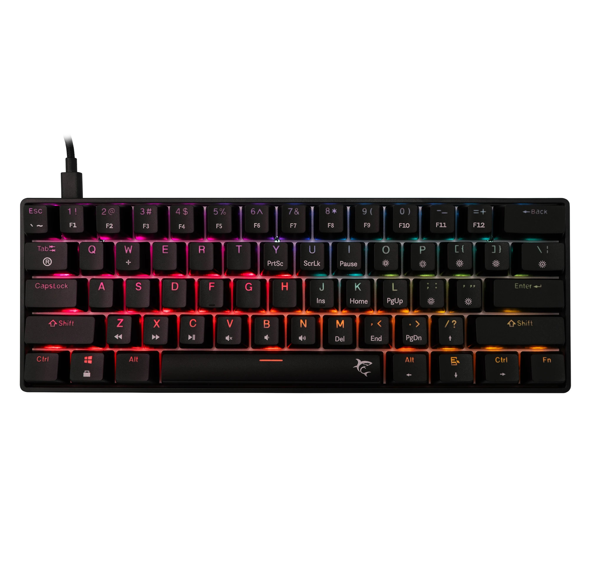 Геймърска механична клавиатура White Shark SHINOBI 2, 60%, YUSYA 5P Red Switches, RGB, Hot Swap - SHINOBI-2-B-US-RED.SW - 1