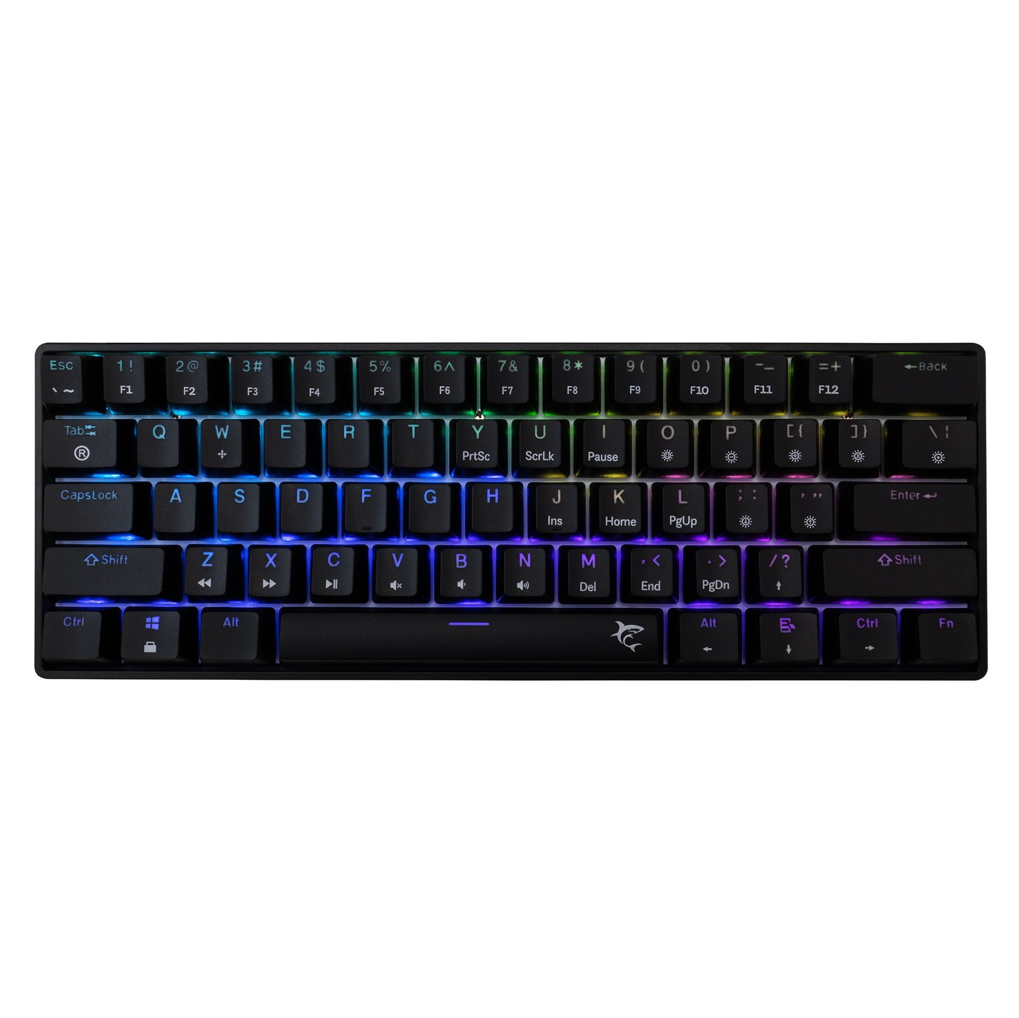 Механична геймърска клавиатура White Shark SHINOBI 2, 60%, YUSYA 5P Blue Switches, Hot-Swap, RGB, 62 клавиша - SHINOBI-2-B-US-BLUE.SW - 1