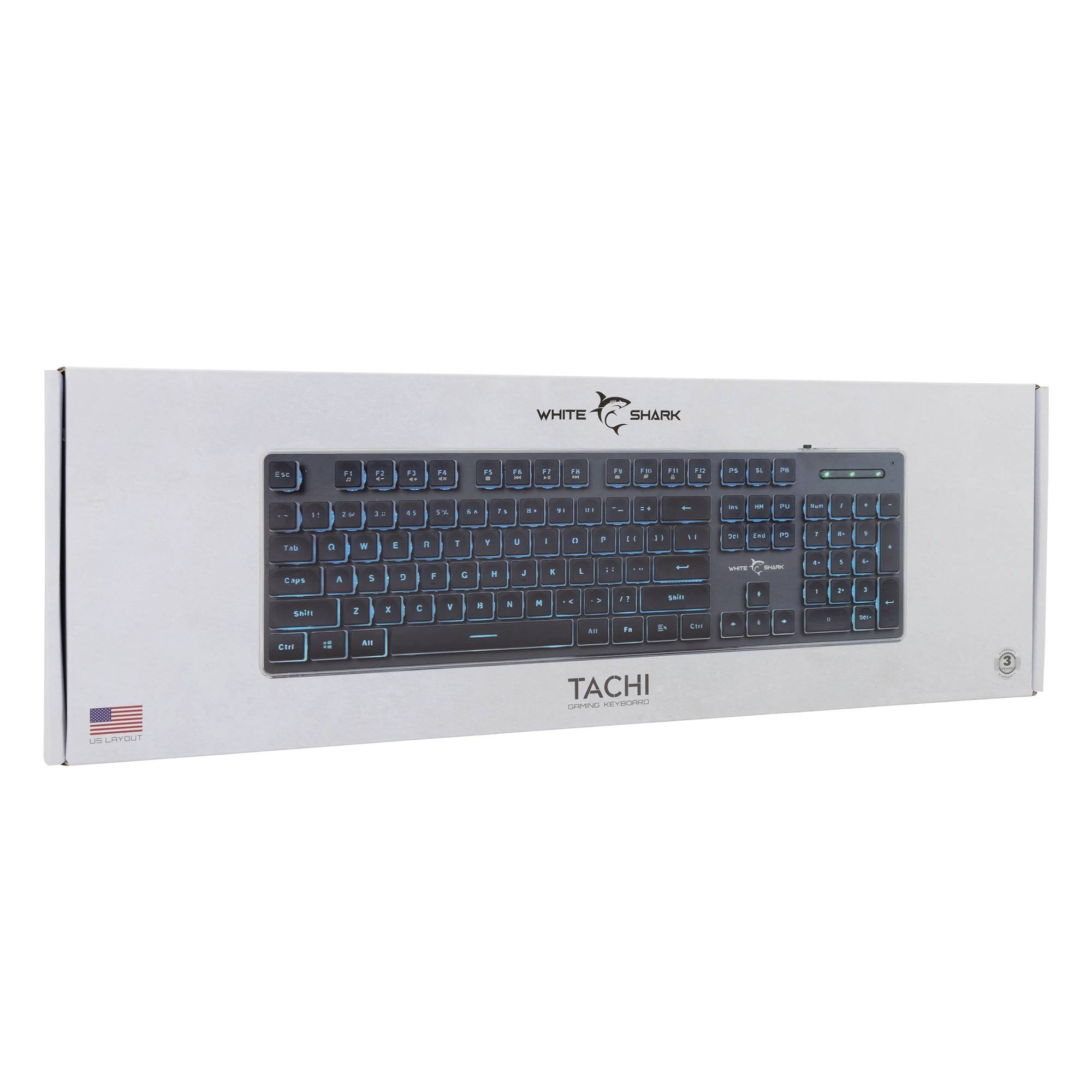 Нископрофилна геймърска клавиатура White Shark TACHI, 104 клавиша, USB, Ice Blue LED подсветка - TACHI-B-US - 7