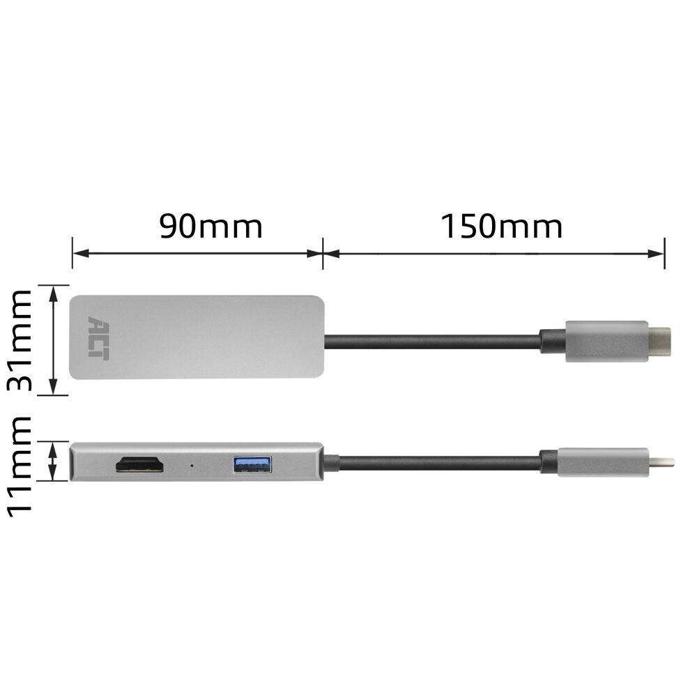 USB-C докинг станция ACT AC7013, 2x HDMI + 1x USB-A, 4K MST, 12 см - 8