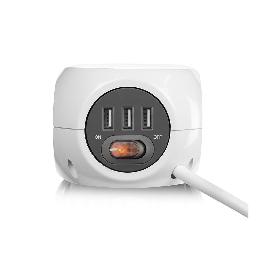 Разклонител ACT куб, 3 гнезда, 3x USB-A, 3.0м, бял - AC2410 - 9