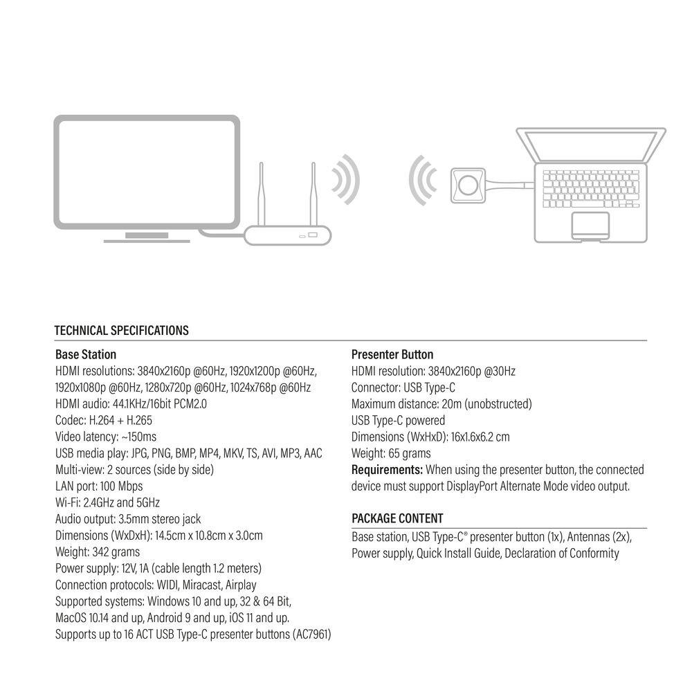 Безжична система за презентации ACT Aero 4K - AC7960 - 7