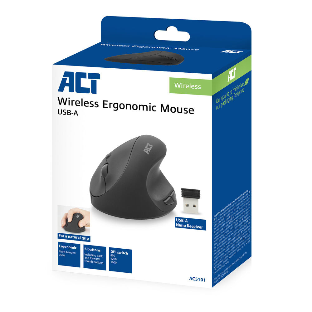 Безжична ергономична вертикална мишка ACT AC5101, 1600 DPI, USB-A наноприемник - 9
