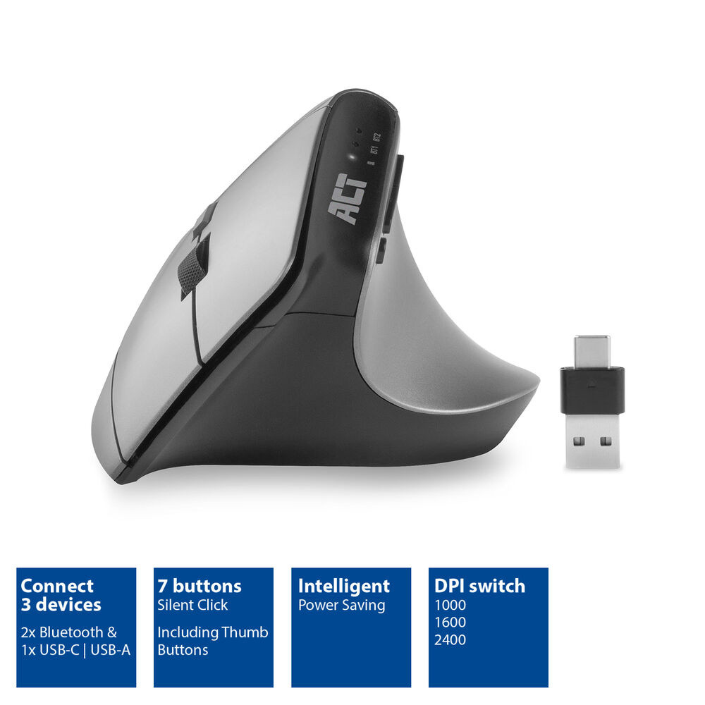 Безжична ергономична мишка ACT AC5155 с Bluetooth и USB-C/USB-A приемник - 5