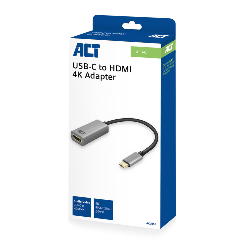 USB-C към HDMI адаптер ACT AC7010, 4K@60Hz, 0.15m, алуминиев - 3