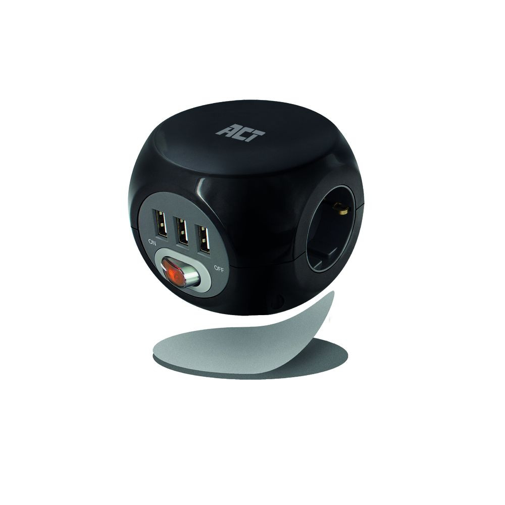 Разклонител ACT AC2400, 3 контакта, 3x USB-A, ключ, 1.5м - 8