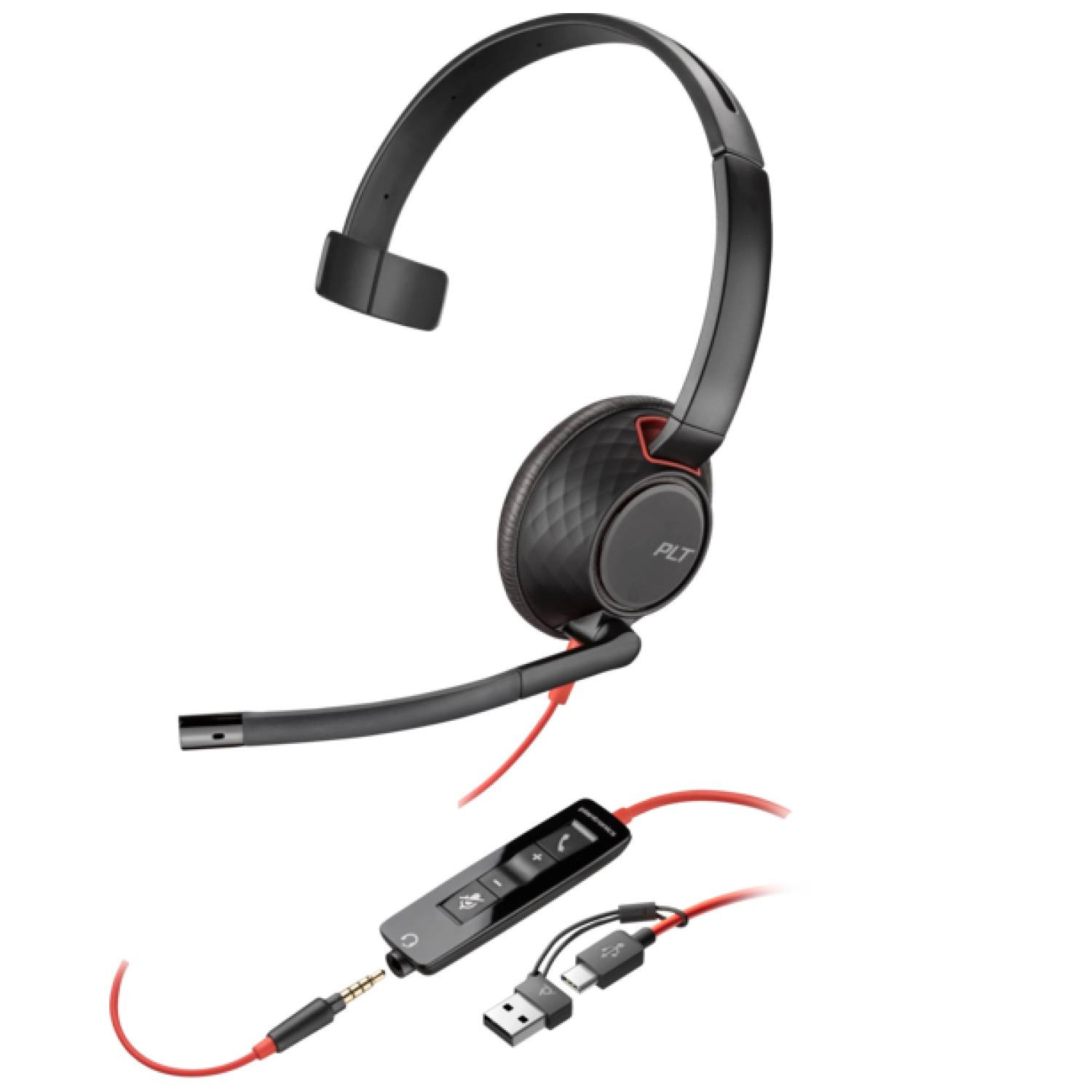 Слушалка HP POLY Blackwire 5210, моно, USB-C/3.5mm, с USB-C/A адаптер - 8X230A6 - 1