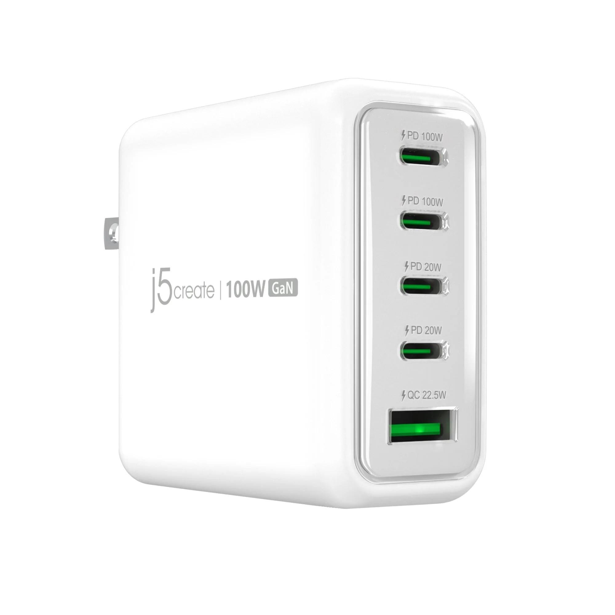 Мрежово зарядно устройство j5create JUP53100, 100W GaN, 5 порта (USB-C, USB-A) - JUP53100EF-N - 1