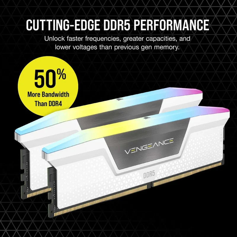 RAM памет Corsair VENGEANCE RGB, 32GB 32GB(2x16GB) DDR5 6000MHz, CL38-48-48-96 1.35V Intel XMP & AMD EXPO- CMH32GX5M2D6000Z38W - 2