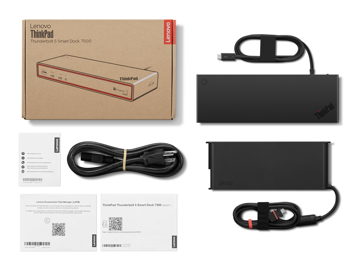 Докинг станция Lenovo ThinkPad Smart Dock 7500, 2x Thunderbolt 5, HDMI, 2x DisplayPort, 2.5GbE LAN, 3x USB-A, 2x USB-C, 265W - 40BA0265EU - 1