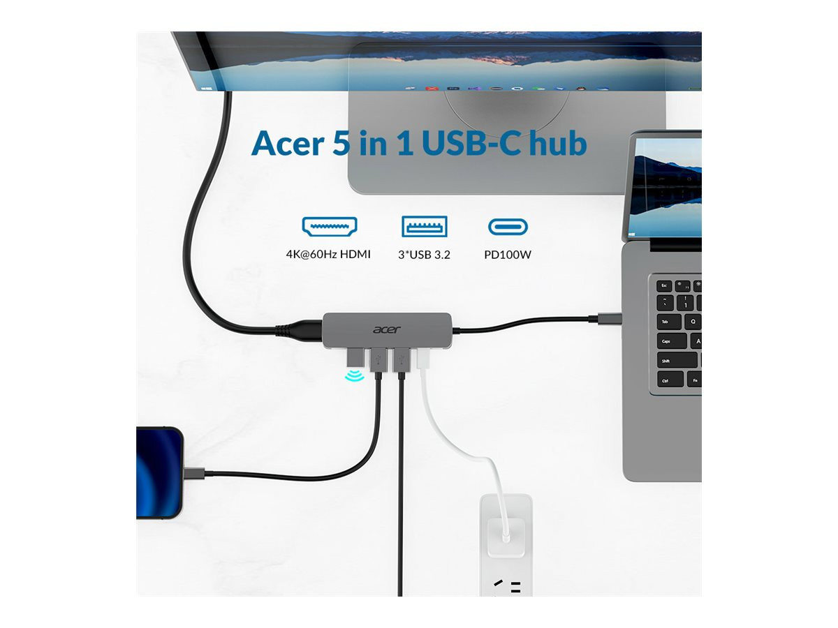 USB-C докинг станция Acer 5в1, 3x USB 3.0 5Gbps, 1x HDMI 4K 60Hz, 1x USB-C 100W PD - HP.DSCAB.021 - 3