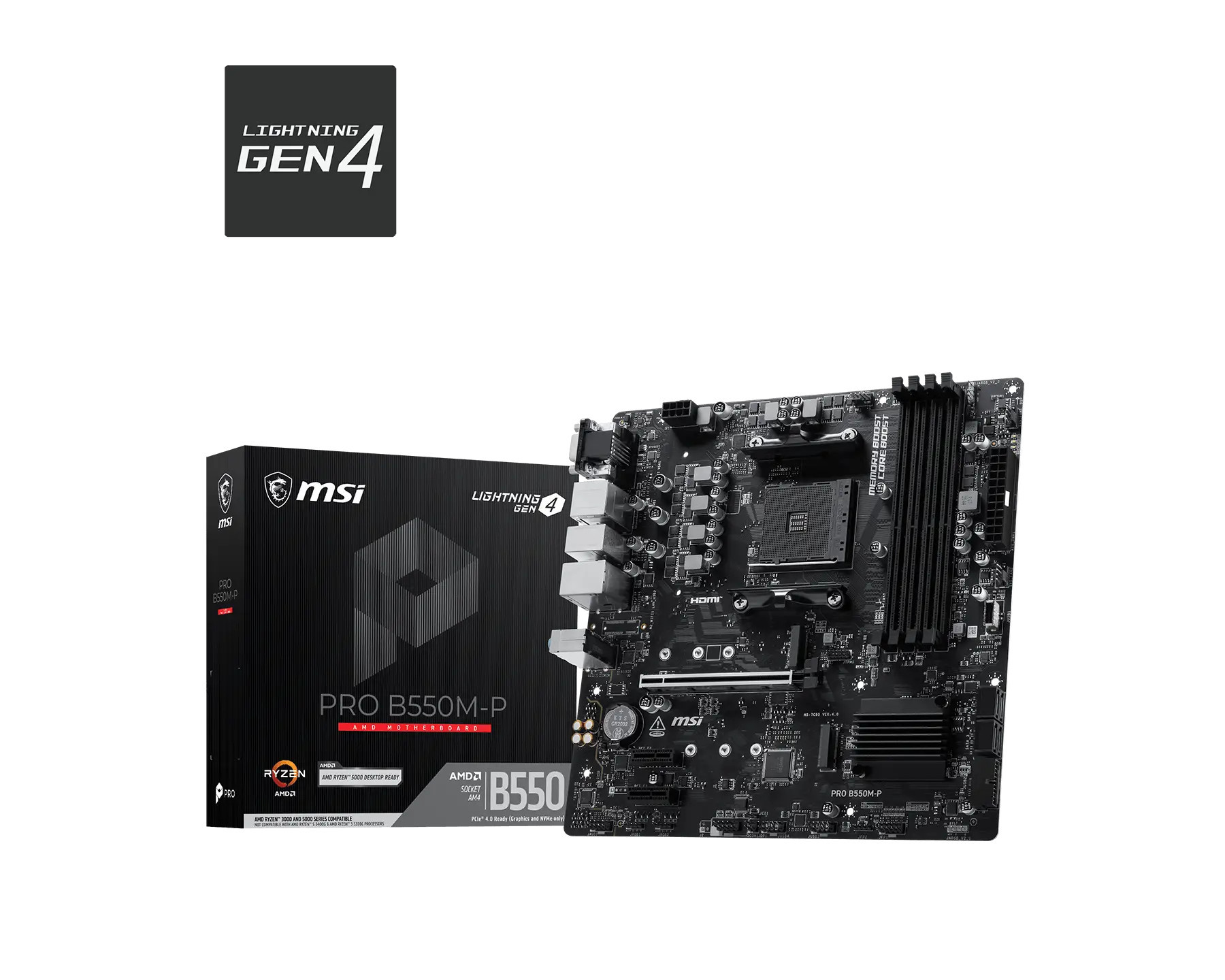 Дънна платка MSI PRO B550M-P, Socket AM4, AMD B550, 4x DDR4, mATX - 911-7C95-201 - 1
