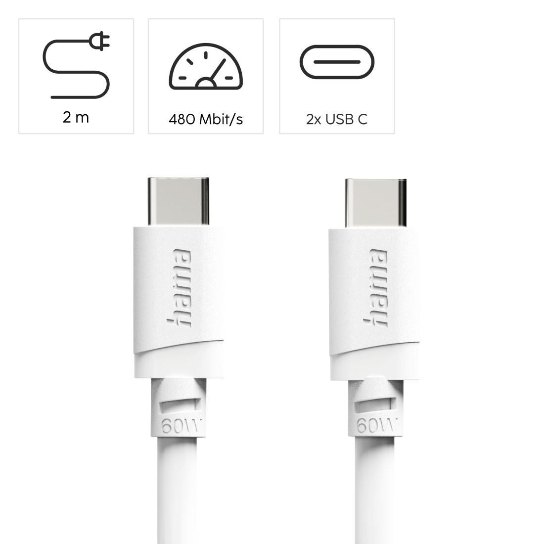 Кабел HAMA USB-C към USB-C, 2m, 60W, 480Mbps, бял - HAMA-201809 - 3
