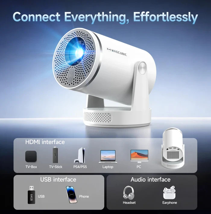 Проектор MagCubic HY320 Pro, 1080p Native, 4K Support, Android 14, 400 ANSI Lumens, Wi-Fi, Bluetooth 5.4 - MAGCUBIC-HY320PRO - 6