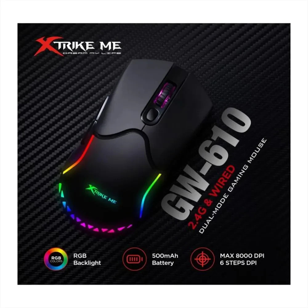 Безжична геймърска мишка Xtrike ME GW-610, 8000 dpi, RGB подсветка, 7 бутона - XTRM-GW-610 - 4