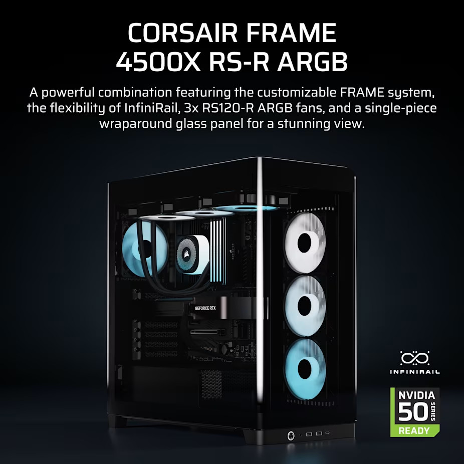 Кутия за компютър CORSAIR 4500X RS-R ARGB, Mid-Tower, Tempered Glass, ATX/E-ATX/mATX/Mini-ITX, Черна - CC-9011314-WW - 2