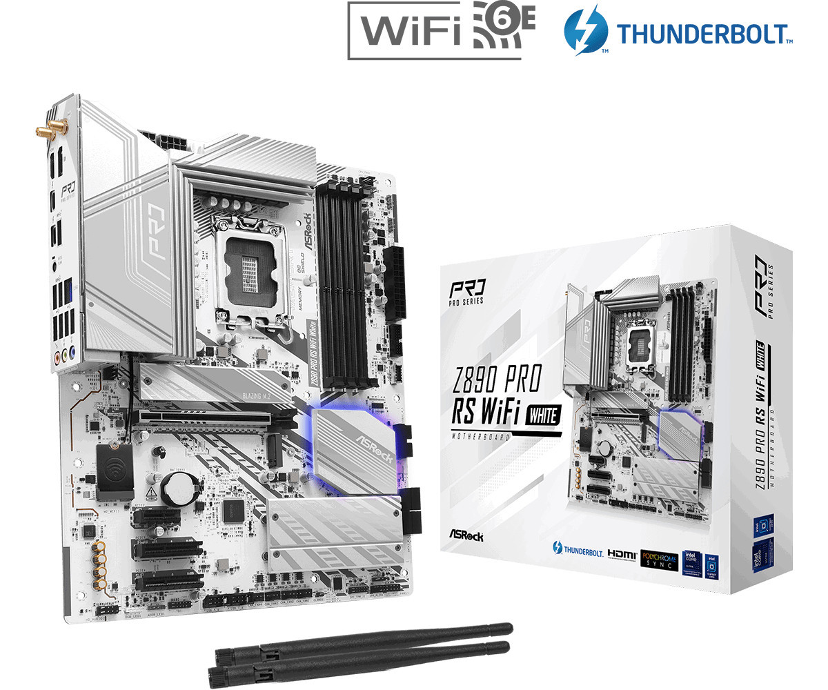 Дънна платка AsRock Z890 Pro RS WiFi White, ATX, LGA1851, DDR5 - 1