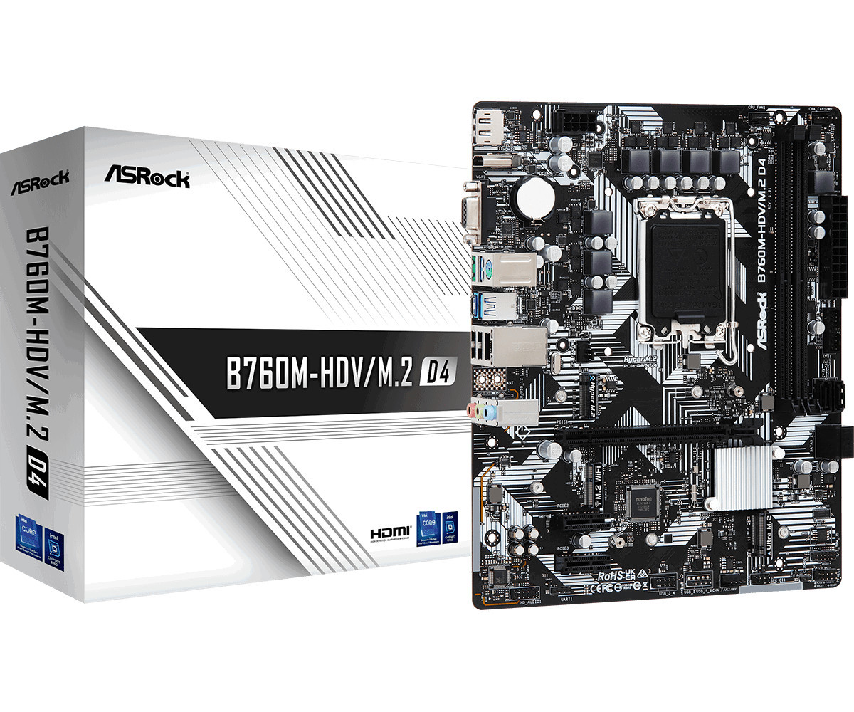 Дънна платка AsRock B760M-HDV M.2, LGA1700, DDR4, ATX - 1