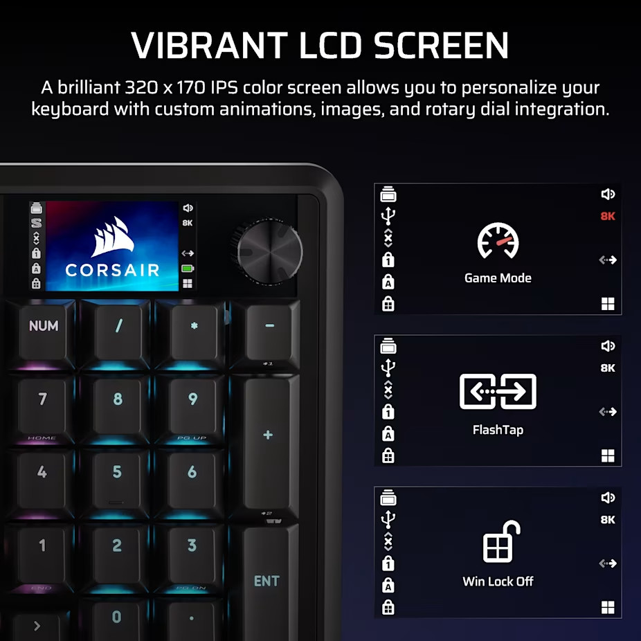 Безжична механична геймърска клавиатура CORSAIR VANGUARD 96, RGB подсветка, CORSAIR MLX Plasma суичове, Black PBT keycaps - CH-91F901E-NA - 5