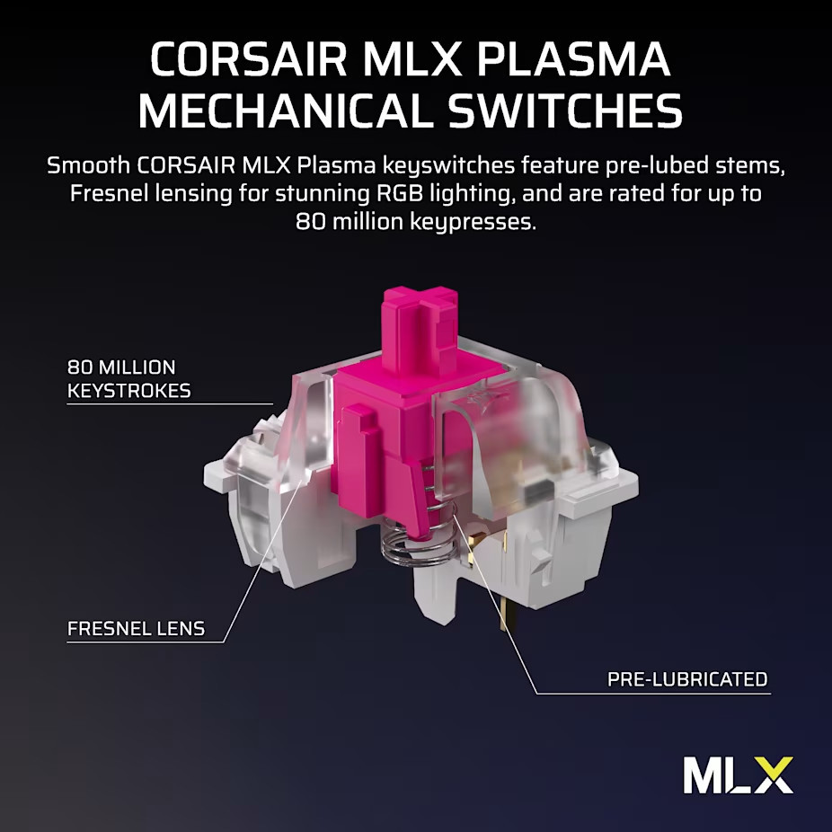 Безжична механична геймърска клавиатура CORSAIR VANGUARD 96, RGB подсветка, CORSAIR MLX Plasma суичове, Black PBT keycaps - CH-91F901E-NA - 9