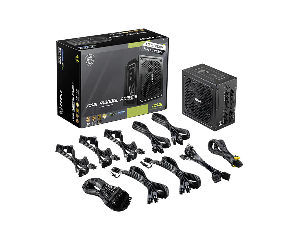 Модулно захранване MSI MAG A1000GL PCIE5 II, 1000W, ATX 3.1, 80+ Gold - 306-7ZP9A11-CE0 - 5