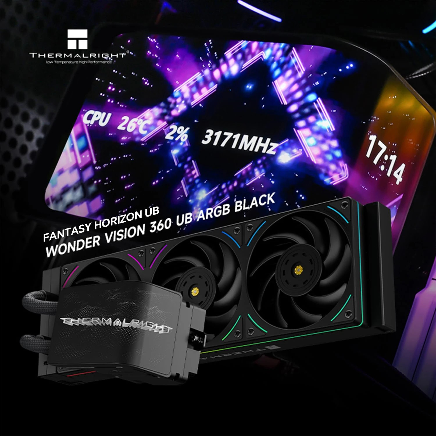 Водно охлаждане за процесор Thermalright Wonder Vision 360 UB ARGB Black, 360mm радиатор, OLED дисплей 6.67", 3x120mm вентилатори - WONDER-VISION-360-UB-ARGB-BK - 6