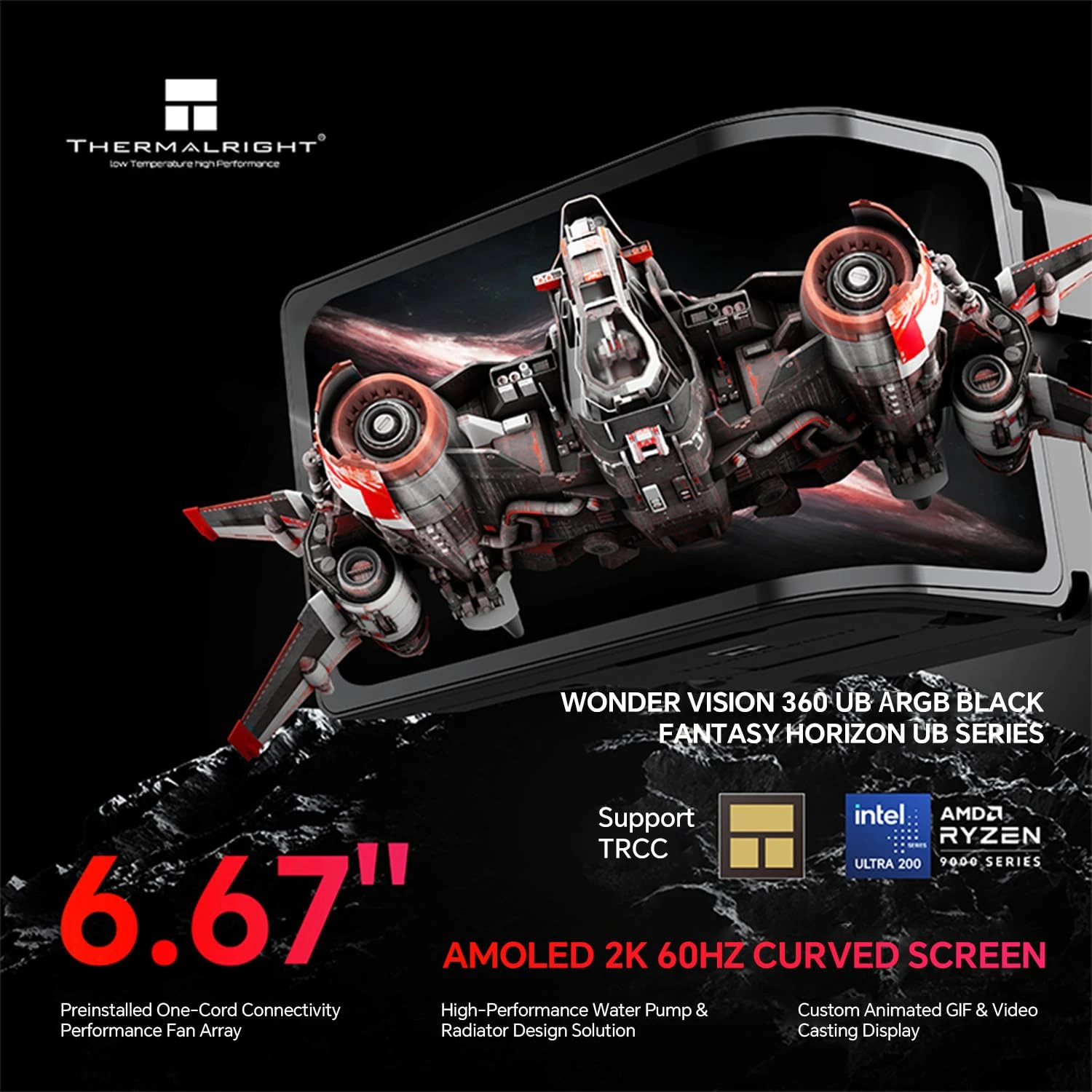 Водно охлаждане за процесор Thermalright Wonder Vision 360 UB ARGB Black, 360mm радиатор, OLED дисплей 6.67", 3x120mm вентилатори - WONDER-VISION-360-UB-ARGB-BK - 7