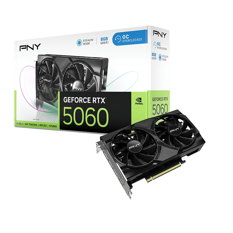 Видео карта PNY GeForce RTX 5060, 8GB GDDR7, 128-bit, OC Dual Fan - VCG50608DFXPB1-O - 1