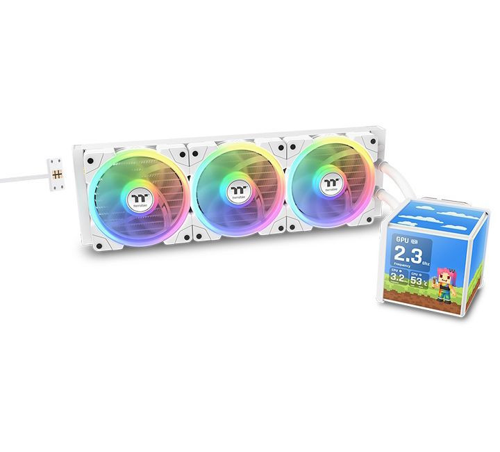 Водно охлаждане за процесор Thermaltake MineCube 360 Ultra Snow Edition, 3x120mm ARGB вентилатора, Intel LGA1851/1700, AMD AM5/AM4 - CL-W482-PL12SW-A - 1