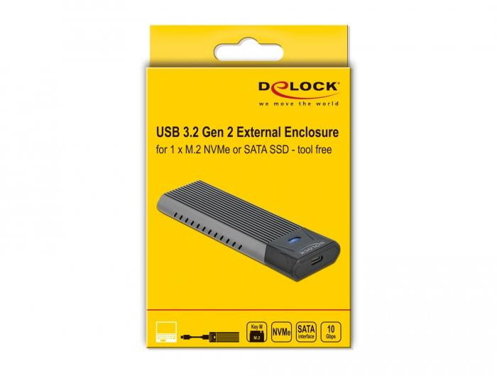 Външна кутийка Delock, За M.2 NVMe PCIe или SATA SSD, USB-C 3.2 Gen 2, Инсталация без инструменти - DELOCK-42638 - 5