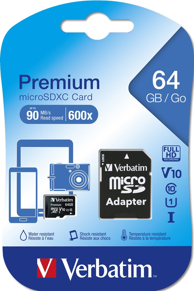 SD карта Verbatim Premium, 64GB micro SDXC UHS-I U1 Class 10 - 44084 - 3