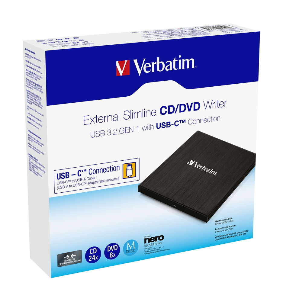 Външно оптично устройство Verbatim Slimline, DVD-RW, USB 3.2 Gen 1/USB-C - 43886 - 3