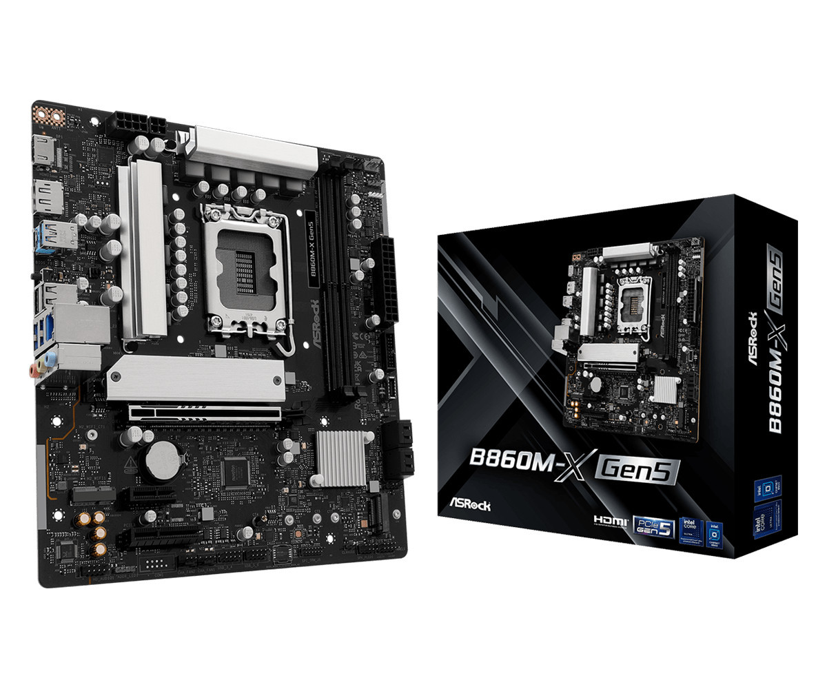 Дънна платка ASRock B860M-X, LGA1851, B860, DDR5, PCIe 5.0 x16, 4x SATA3, 2.5GbE LAN, mATX - 1
