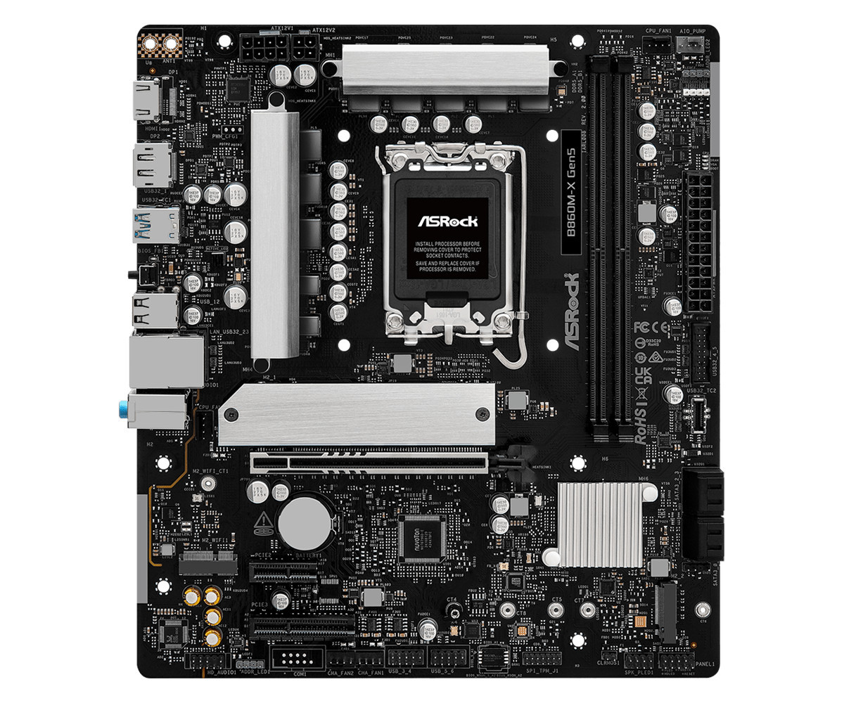 Дънна платка ASRock B860M-X, LGA1851, B860, DDR5, PCIe 5.0 x16, 4x SATA3, 2.5GbE LAN, mATX - 6