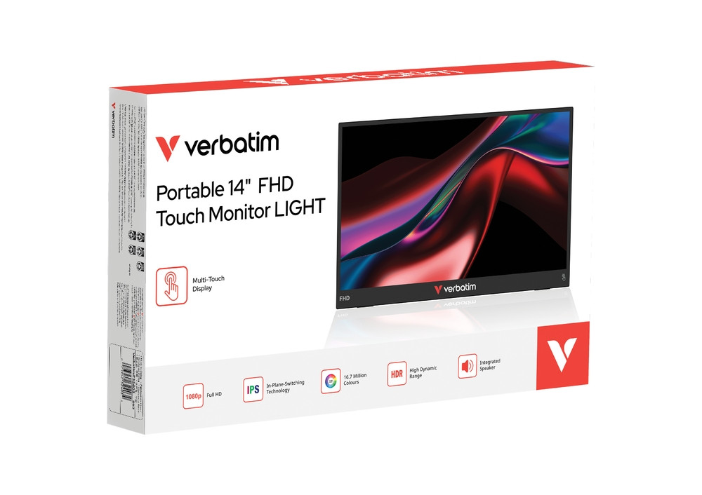 Монитор Verbatim Portable LIGHT, 14" (35.56 cm) Full HD IPS Touchscreen, Mini HDMI, 2x USB-C - 32400 - 6