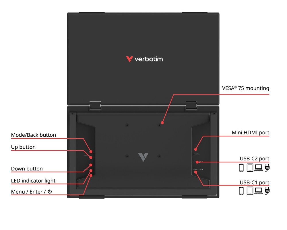 Монитор Verbatim Portable Dual Monitor Essentials, 15.6" (39.62 cm) x2 Full HD IPS - 32403 - 5