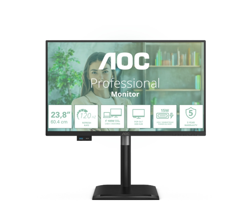 Монитор AOC 24P4CV, 23.8" Full HD IPS 120Hz, FlickerFree, Anti-Blue Light, USB hub, RJ45 - 1