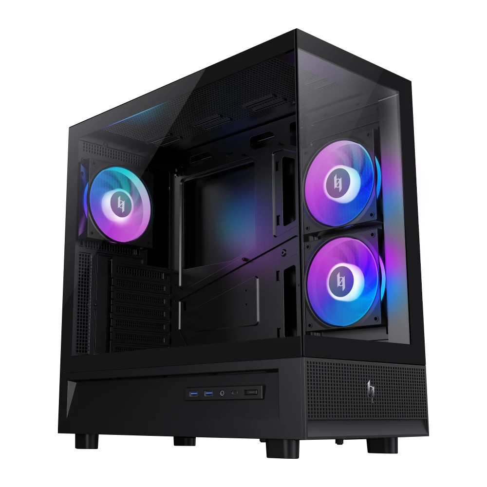 Кутия за компютър Gamemax NEX C51, ATX Middle Tower, Tempered Glass, 3x ARGB вентилатора - 9109-0013R0010 - 2