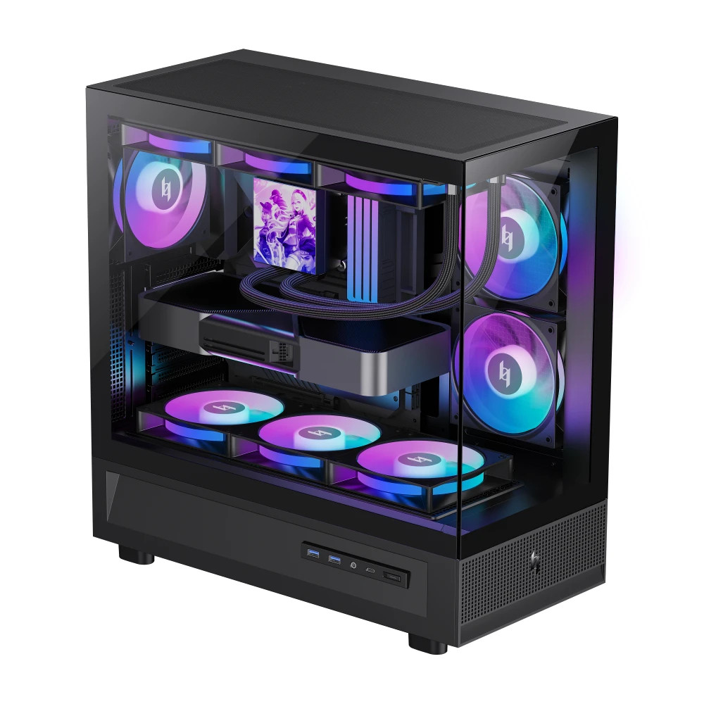Кутия за компютър Gamemax NEX C51, ATX Middle Tower, Tempered Glass, 3x ARGB вентилатора - 9109-0013R0010 - 3