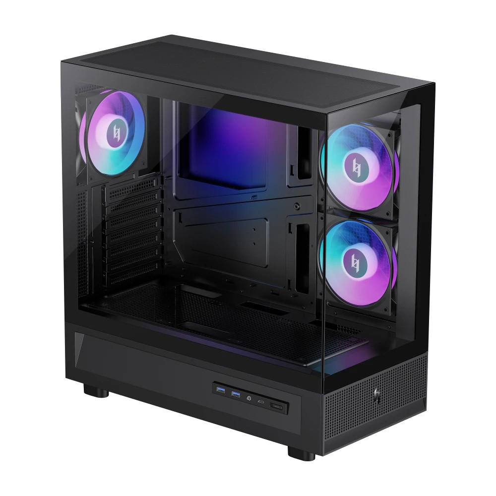 Кутия за компютър Gamemax NEX C51, ATX Middle Tower, Tempered Glass, 3x ARGB вентилатора - 9109-0013R0010 - 4