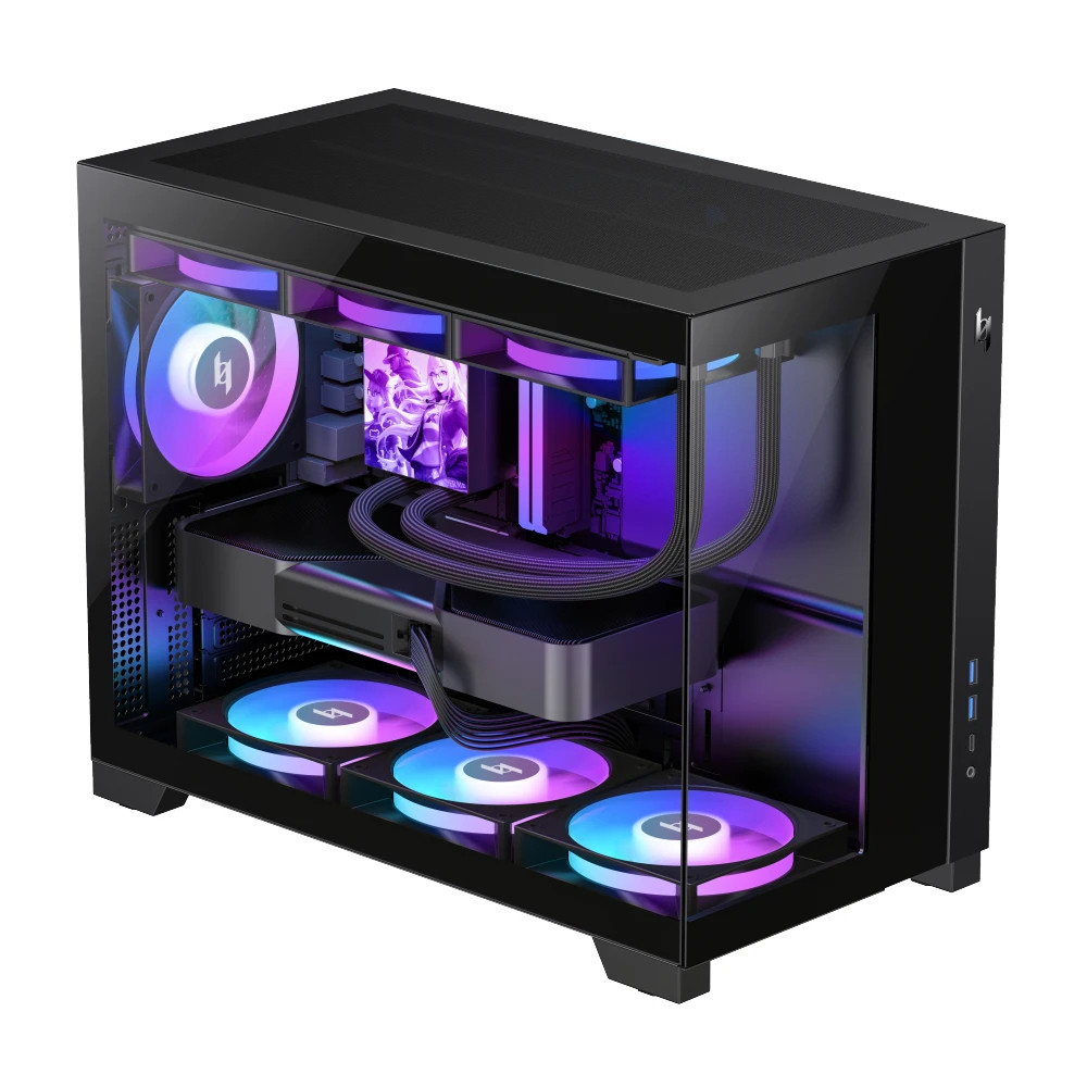 Кутия за компютър Gamemax NEX C33, Mini Tower mATX, Tempered Glass, 4x120mm ARGB вентилатора - 9109-0013R0002 - 5