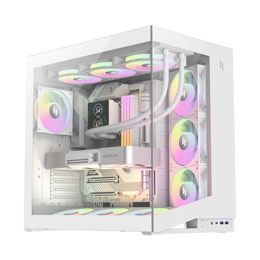 Кутия за компютър Gamemax NEX C56, ATX Middle Tower, Tempered Glass, 7x120mm ARGB вентилатора, бяла - 1849-3070R0004 - 1