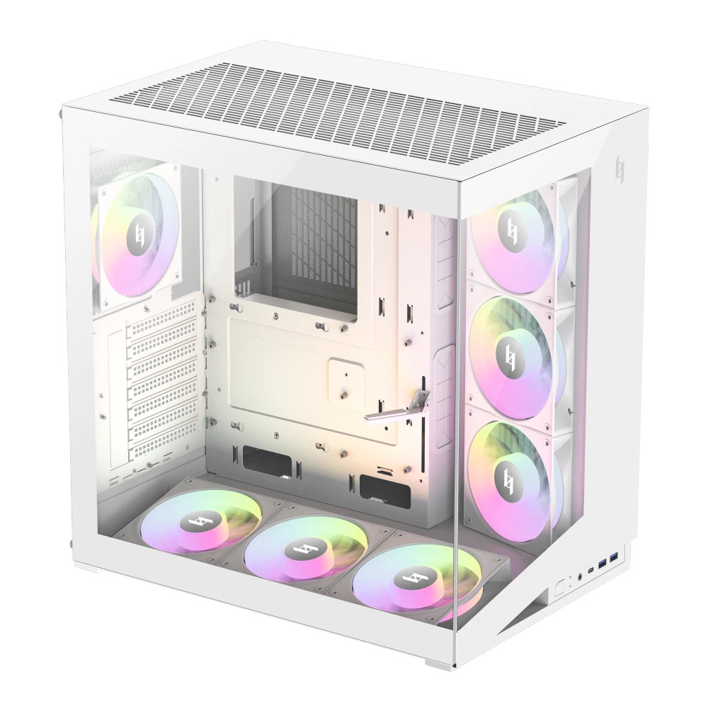 Кутия за компютър Gamemax NEX C56, ATX Middle Tower, Tempered Glass, 7x120mm ARGB вентилатора, бяла - 1849-3070R0004 - 2