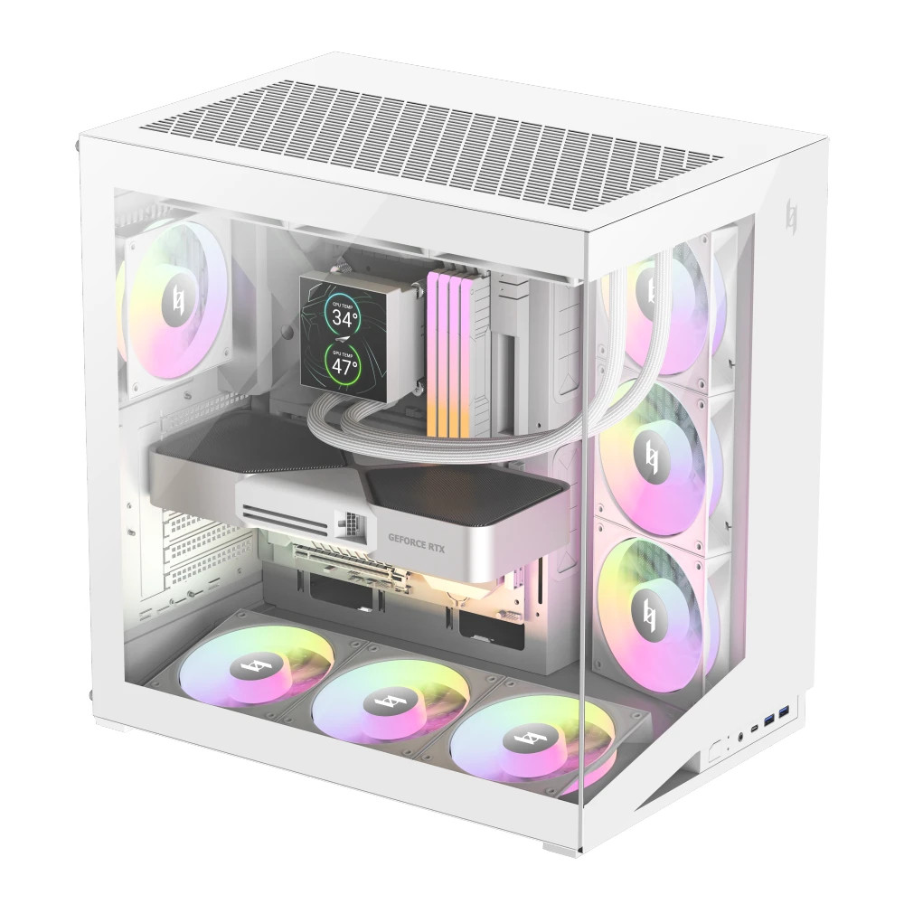 Кутия за компютър Gamemax NEX C56, ATX Middle Tower, Tempered Glass, 7x120mm ARGB вентилатора, бяла - 1849-3070R0004 - 5