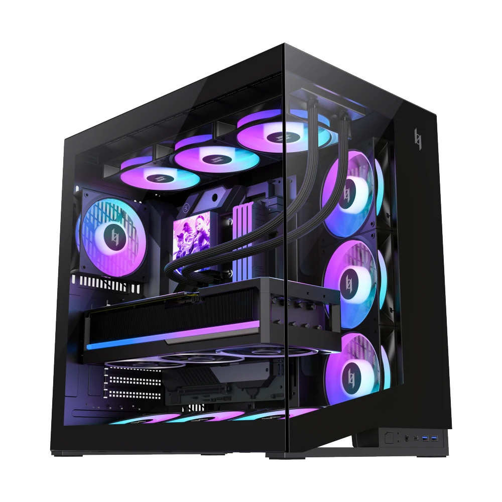 Кутия за компютър Gamemax NEX C56 BK, Middle Tower ATX, Tempered Glass, 7x120mm ARGB вентилатора - 1849-3070R0002 - 1